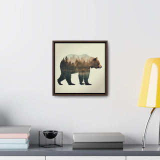 Rustic Minimalist Double Exposure Bear and Woods Canvas Print - Great for a cozy bedroom or office space