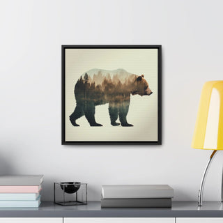 Rustic Minimalist Double Exposure Bear and Woods Canvas Print - Great for a cozy bedroom or office space