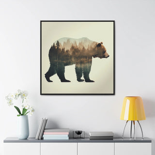 Rustic Minimalist Double Exposure Bear and Woods Canvas Print - Great for a cozy bedroom or office space