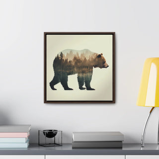 Rustic Minimalist Double Exposure Bear and Woods Canvas Print - Great for a cozy bedroom or office space