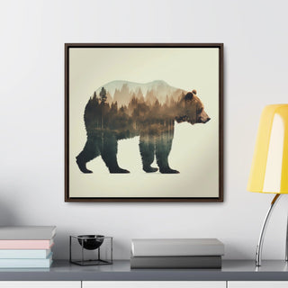 Rustic Minimalist Double Exposure Bear and Woods Canvas Print - Great for a cozy bedroom or office space