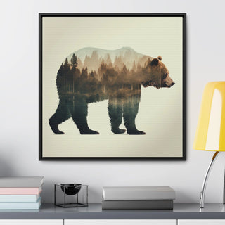 Rustic Minimalist Double Exposure Bear and Woods Canvas Print - Great for a cozy bedroom or office space