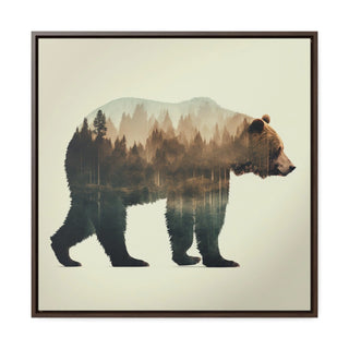 Rustic Minimalist Double Exposure Bear and Woods Canvas Print - Great for a cozy bedroom or office space