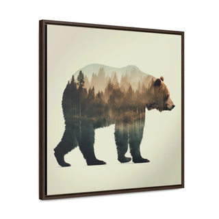 Rustic Minimalist Double Exposure Bear and Woods Canvas Print - Great for a cozy bedroom or office space