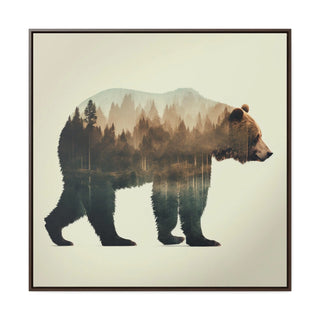 Rustic Minimalist Double Exposure Bear and Woods Canvas Print - Great for a cozy bedroom or office space