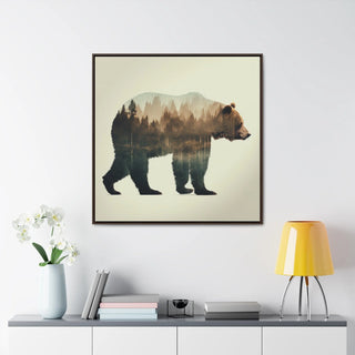 Rustic Minimalist Double Exposure Bear and Woods Canvas Print - Great for a cozy bedroom or office space