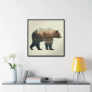 Rustic Minimalist Double Exposure Bear and Woods Canvas Print - Great for a cozy bedroom or office space