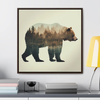 Rustic Minimalist Double Exposure Bear and Woods Canvas Print - Great for a cozy bedroom or office space