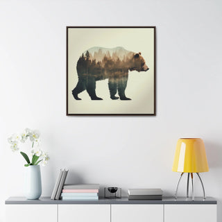 Rustic Minimalist Double Exposure Bear and Woods Canvas Print - Great for a cozy bedroom or office space