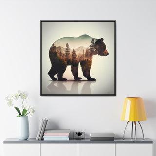 Rustic Minimalist Double Exposure Bear and Woods Canvas Print - Perfect for nature lover's living room or cabin| ecclesiastical-sewing