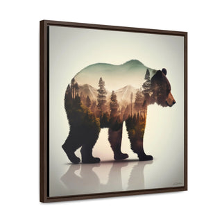 Rustic Minimalist Double Exposure Bear and Woods Canvas Print - Perfect for nature lover's living room or cabin