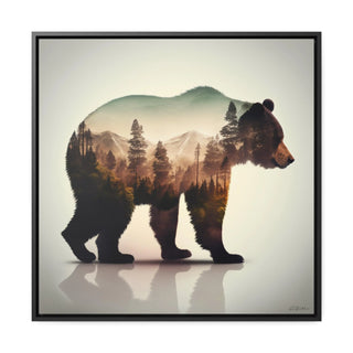 Rustic Minimalist Double Exposure Bear and Woods Canvas Print - Perfect for nature lover's living room or cabin