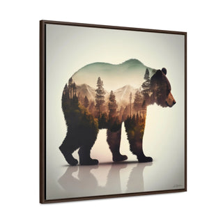 Rustic Minimalist Double Exposure Bear and Woods Canvas Print - Perfect for nature lover's living room or cabin