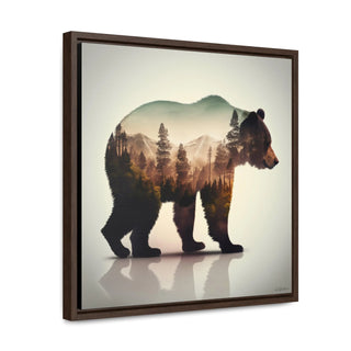 Rustic Minimalist Double Exposure Bear and Woods Canvas Print - Perfect for nature lover's living room or cabin