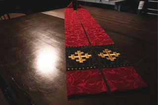 Scarlet Cross Priest Stole Passion | Oxblood Lent Passion Priest Stole