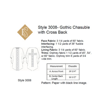 Semi-Gothic Cross Back Chasuble Pattern | Chasuble Sewing Pattern Style 3008