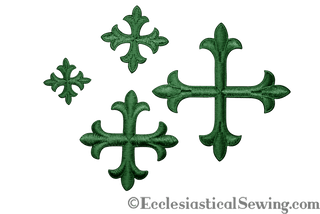 Small Cross Appliques Forest Green Iron On Backing For Church Vestments