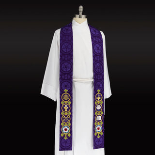 Reformation Stole Lutheran Clergy Stole Luther Rose Brocade (Style 3)