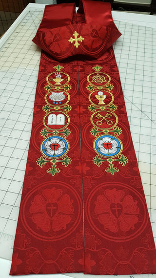 Reformation Stole Lutheran Clergy Stole Luther Rose Brocade (Style 3)