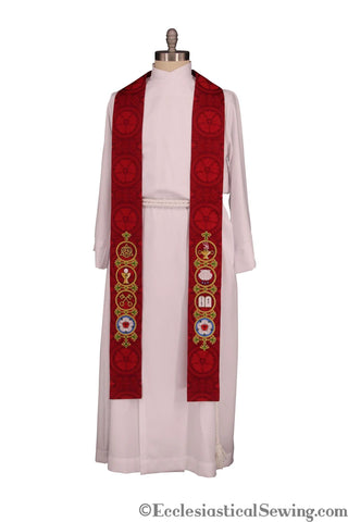 Reformation Stole Lutheran Clergy Stole Luther Rose Brocade (Style 3)