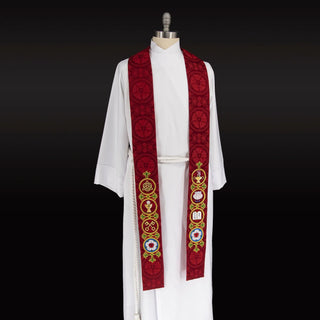 Reformation Stole Lutheran Clergy Stole Luther Rose Brocade (Style 3)