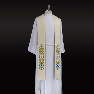 Reformation Stole Lutheran Clergy Stole Luther Rose Brocade (Style 3)