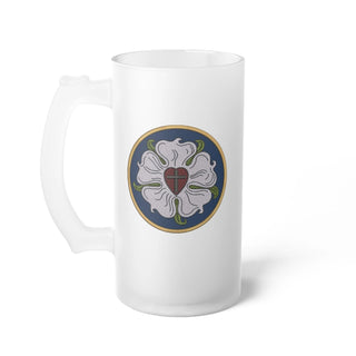 Strength and Style in Every Sip: A Mighty Fortress Is Our God Luther Rose Frosted Glass Beer Mug