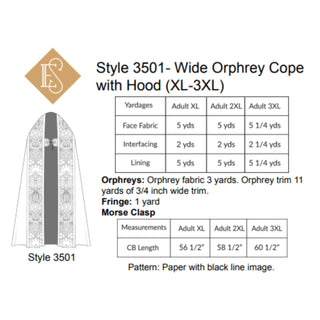 Style 3500 and 3501 Wide Orphrey Cope with Hood | Cope Vestment Sewing Pattern