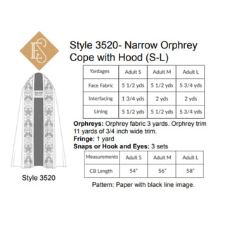 Style 3520 and 3521 Narrow Orphrey Cope with Hood | Cope Vestment Sewing Pattern