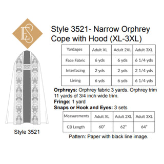 Style 3520 and 3521 Narrow Orphrey Cope with Hood | Cope Vestment Sewing Pattern