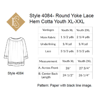 Style 4083, 4084,& 4085 Altar Server Round Yoke Cotta With Lace Insertion | Church Vestment Sewing Pattern