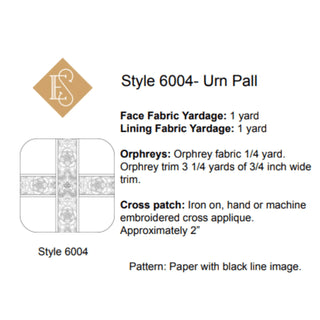 Style 6004 Urn Pall Sewing Pattern for Cremains Funeral Urn Pall Church Vestments