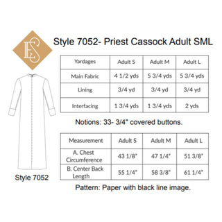 Style 7052 & 7053 Priest or Pastor Cassock Sewing Pattern | Vestment Patterns