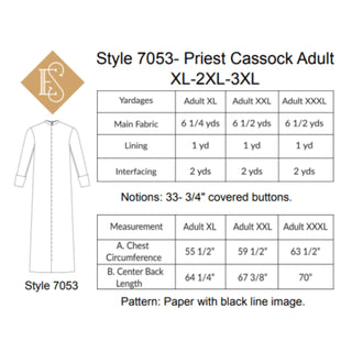 Style 7052 & 7053 Priest or Pastor Cassock Sewing Pattern | Vestment Patterns