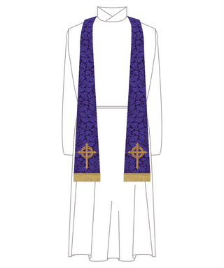 Violet Lent Crown Thorns Cross Tapered Stole | Lent Priest Stole