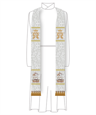 White Alpha Omega Agnus Dei Stole | White Pastor Priest Stole