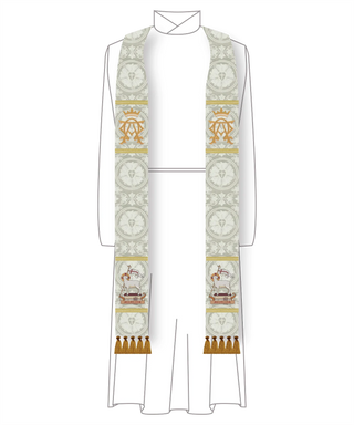 White Alpha Omega Agnus Dei Stole | White Pastor Priest Stole