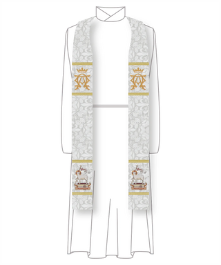 White Alpha Omega Agnus Dei Stole | White Pastor Priest Stole