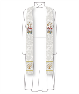 White Clergy Stoles With Christmas Rose | Easter Collection Style #5