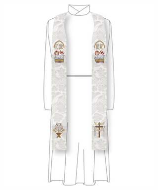 White Clergy Stoles | Christmas Rose Easter Collection Stole Style #2