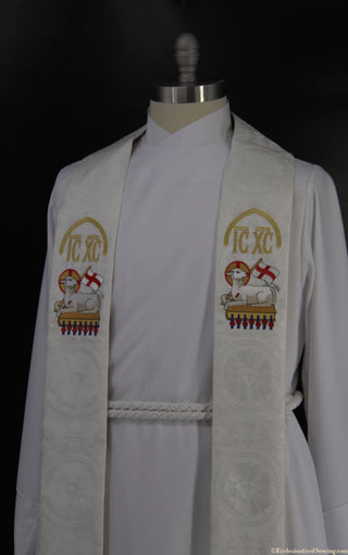 White Clergy Stoles | Christmas Rose Easter Collection Stole Style #2