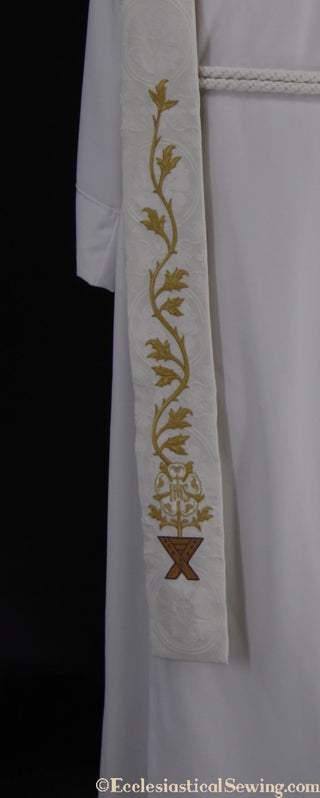 White Clergy Stoles With Christmas Rose | Easter Collection Style #3