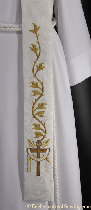 White Clergy Stoles With Christmas Rose | Easter Collection Style #4