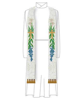 White Easter Lilies Priest Stole | Clergy Pastor White Festival Church Vestment