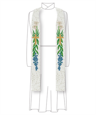 White Easter Lilies Priest Stole | Clergy Pastor White Festival Church Vestment