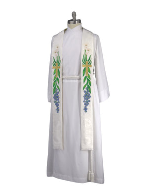 White Easter Lilies Priest Stole | Clergy Pastor White Festival Church Vestment