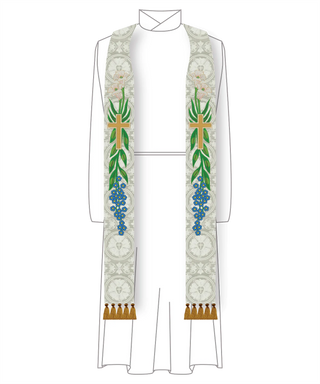 White Easter Lilies Priest Stole | Clergy Pastor White Festival Church Vestment