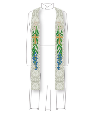 White Easter Lilies Priest Stole | Clergy Pastor White Festival Church Vestment