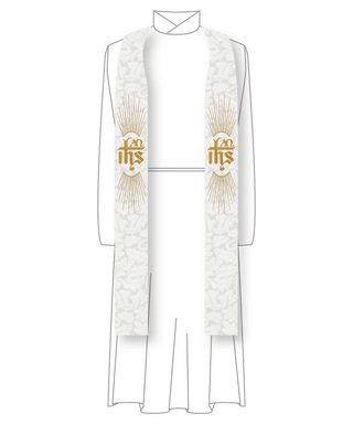 White Clergy Stole | IHS Monogram Pastor or Priest Stole (Handmade)