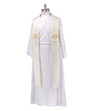 White Clergy Stole | IHS Monogram Pastor or Priest Stole (Handmade)